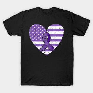 America Flag Heart Alzheimer Awareness  Family Gift T-Shirt